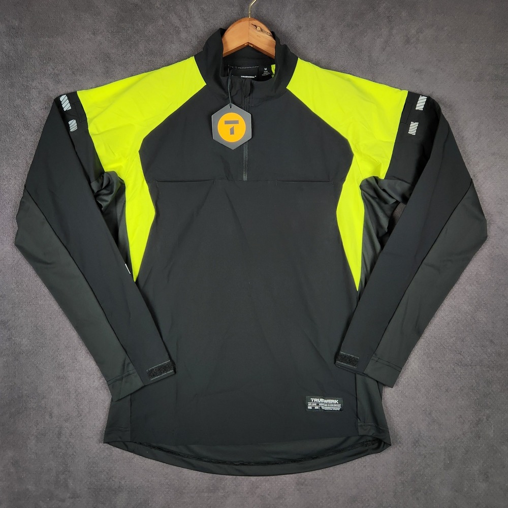 Truewerk Moto Jersey 1/4 Zip Mens Medium Black Hi-Vis Yellow Reflective NEW